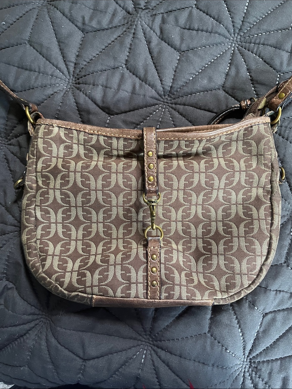 Fossil Brown Patterned Canvas Shoulder Bag